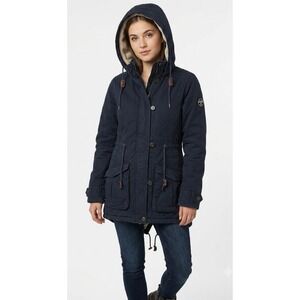 Women Puffa Original British 1973 Quilted Sherpa-Lined Parka Size S Jacket Navy
